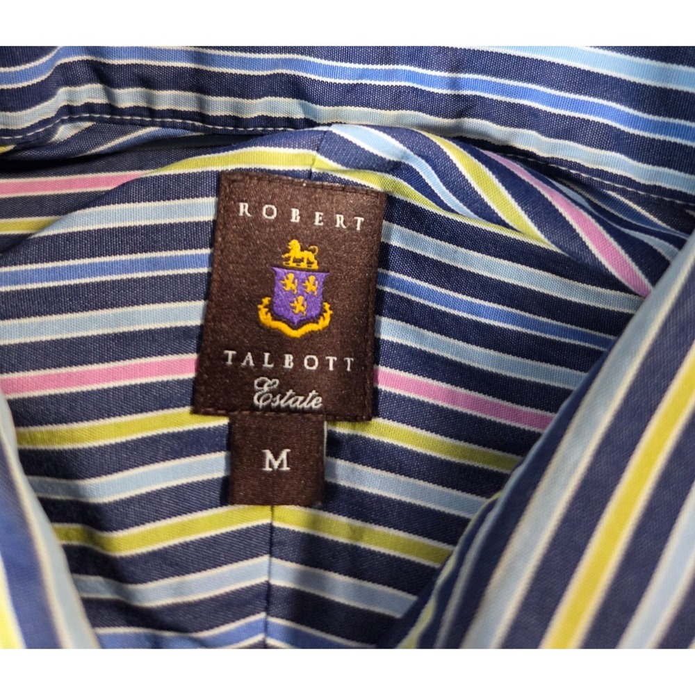 Robert Talbott Estate Mens M Navy Multi Stripe Cotton Button Shirt USA - Picture 2 of 9